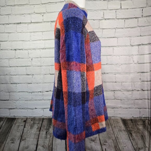 ANN TAYLOR COLOR BLOCK PLAID MOCK TURTLENECK FUZZY SWEATER WOMENS SIZE MED - Picture 2 of 7